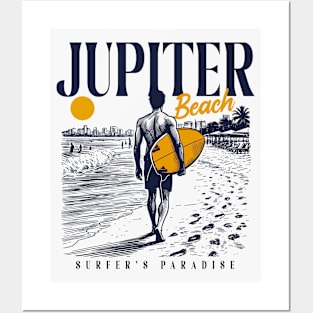 Vintage Surfing Jupiter Beach, Florida // Retro Surfer Sketch // Surfer's Paradise Posters and Art